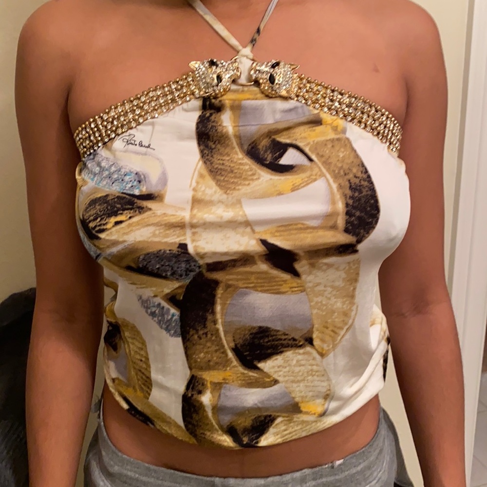 Roberto cavalli embellished halter top